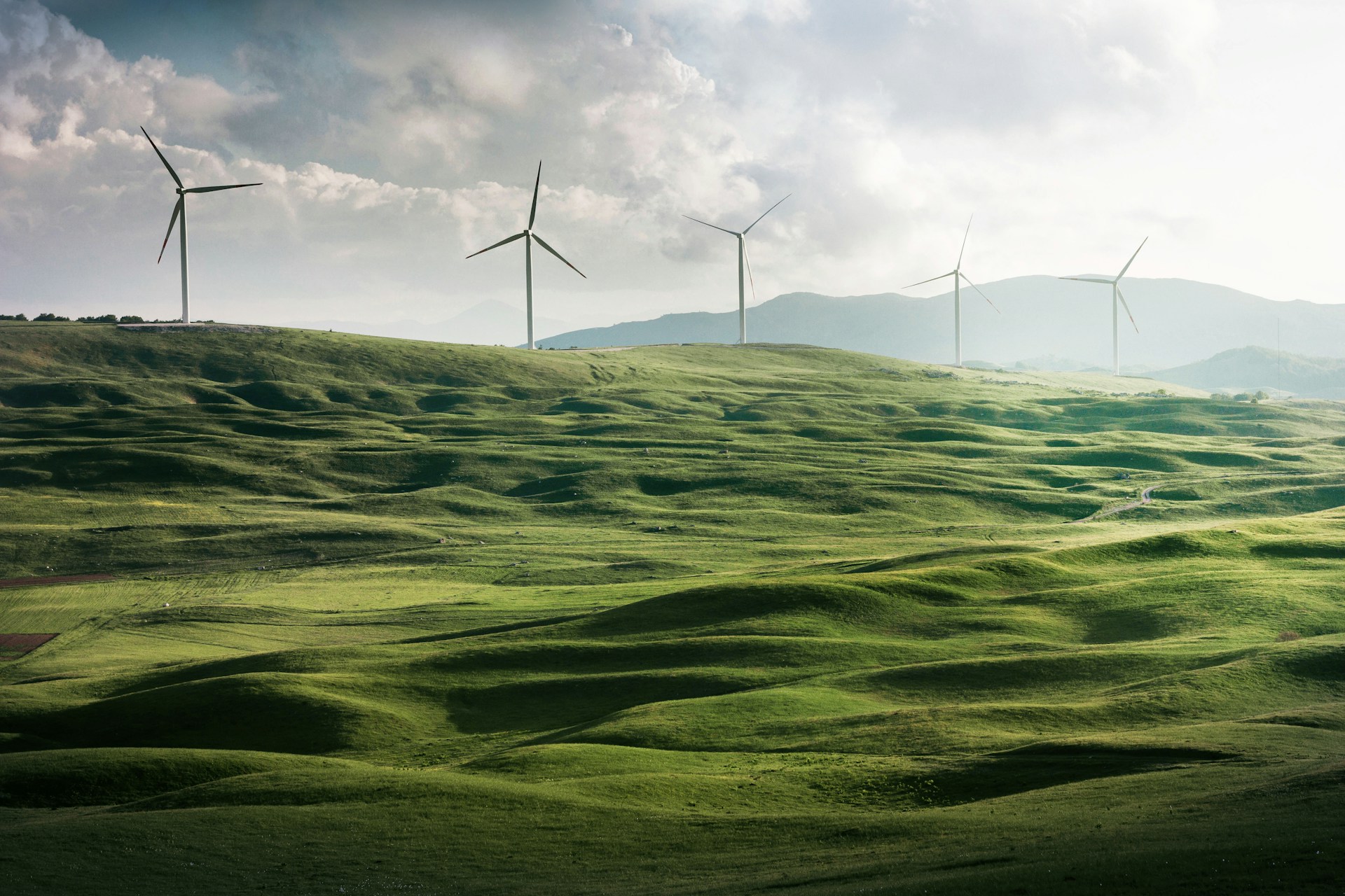 Solar panels and wind turbines landscape